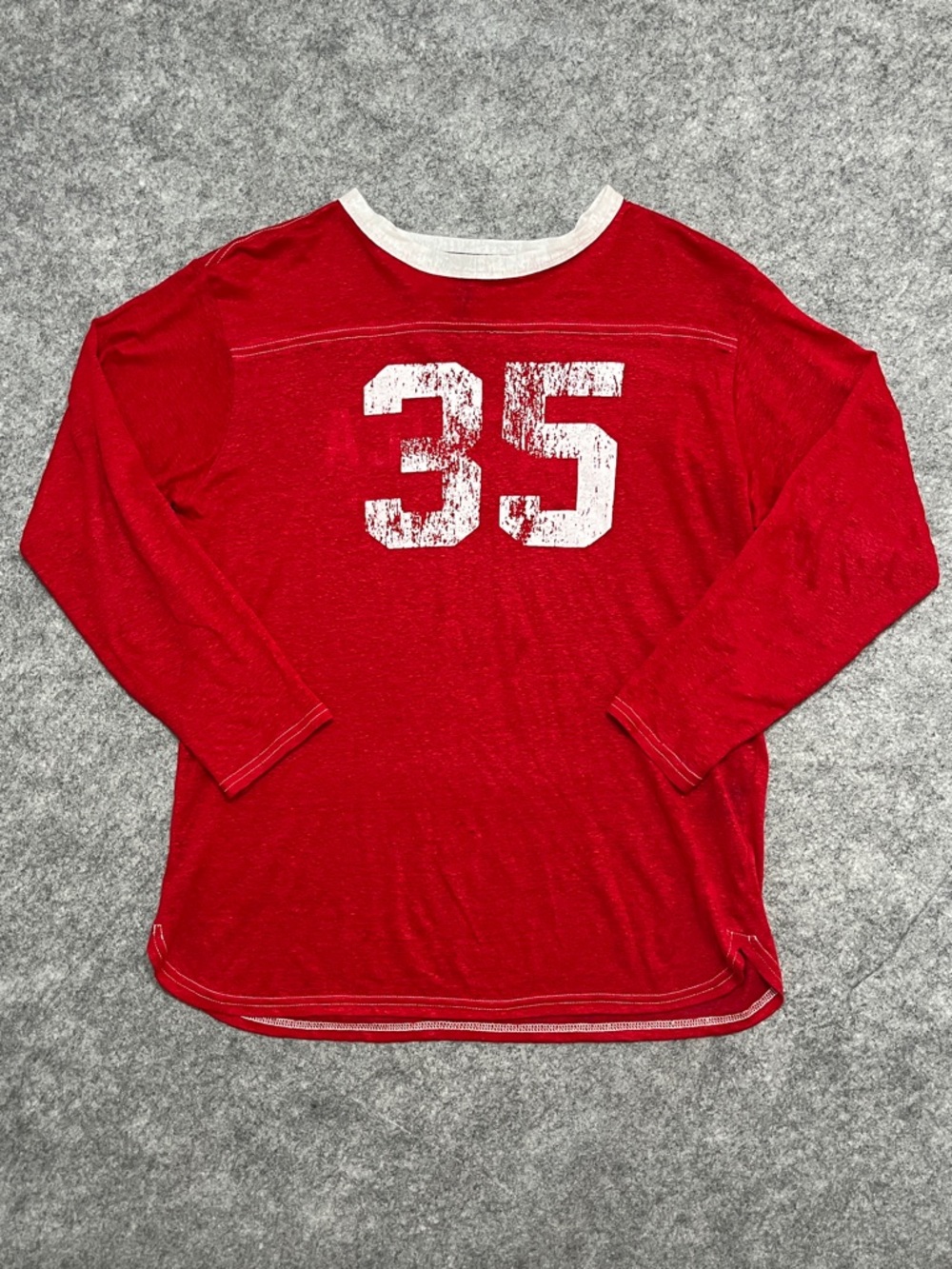 Isabel Marant Red Linen Crewneck Varsity Tee with White Trim